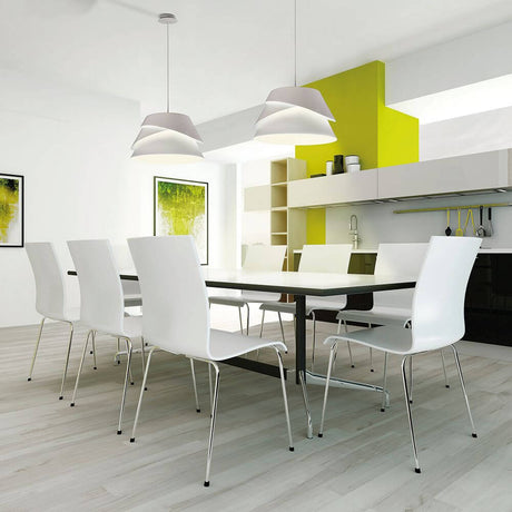 AlBoran Pendelleuchte Weiß im modernen Esszimmer mit runder Form und Metall-Kunststoff-Design
