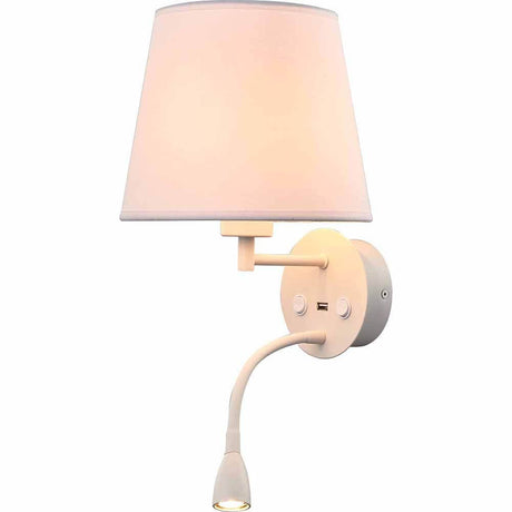 Caicos væglampe + LED-Læseplads + USB-port i moderne design, ideel til entre og soveværelser.