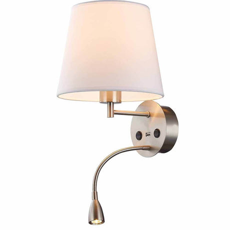 Caicos væglampe + LED-Læsespot + USB-port i moderne design med høj kvalitet.