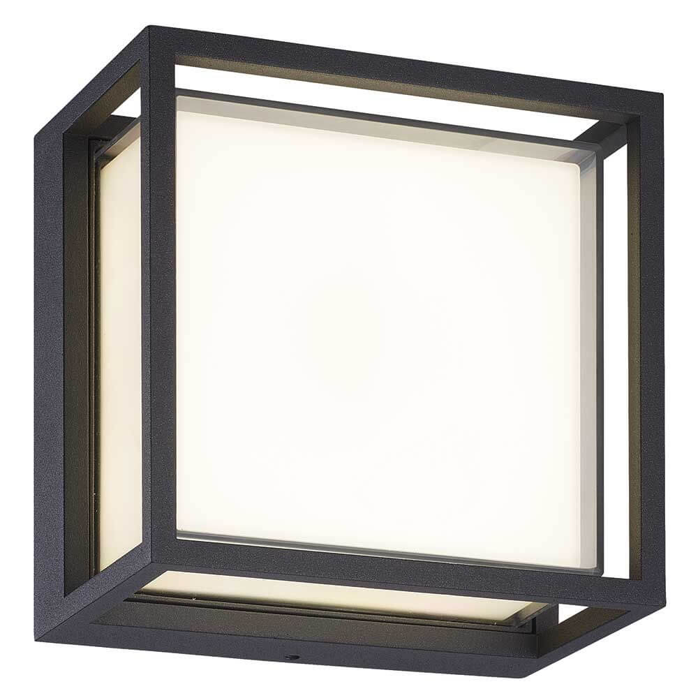 Chamonix quadratische Außen-LED-Deckenleuchte aus Metall und Glas, robust mit IP65 für stilvolle Outdoor-Ambiente.