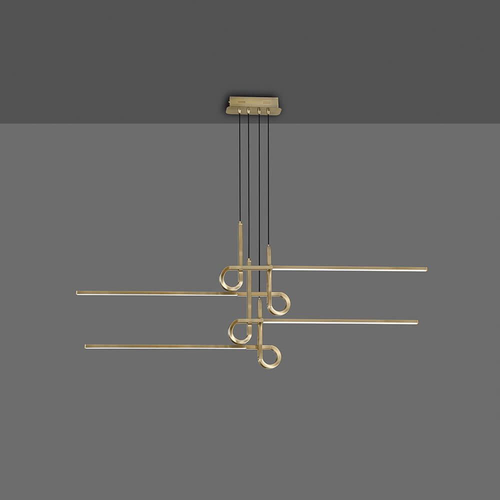 Cinto 4-flammig geschwungene LED-Hängeleuchte 4-flammig in modernem Design, goldfarbener Metalloptik.