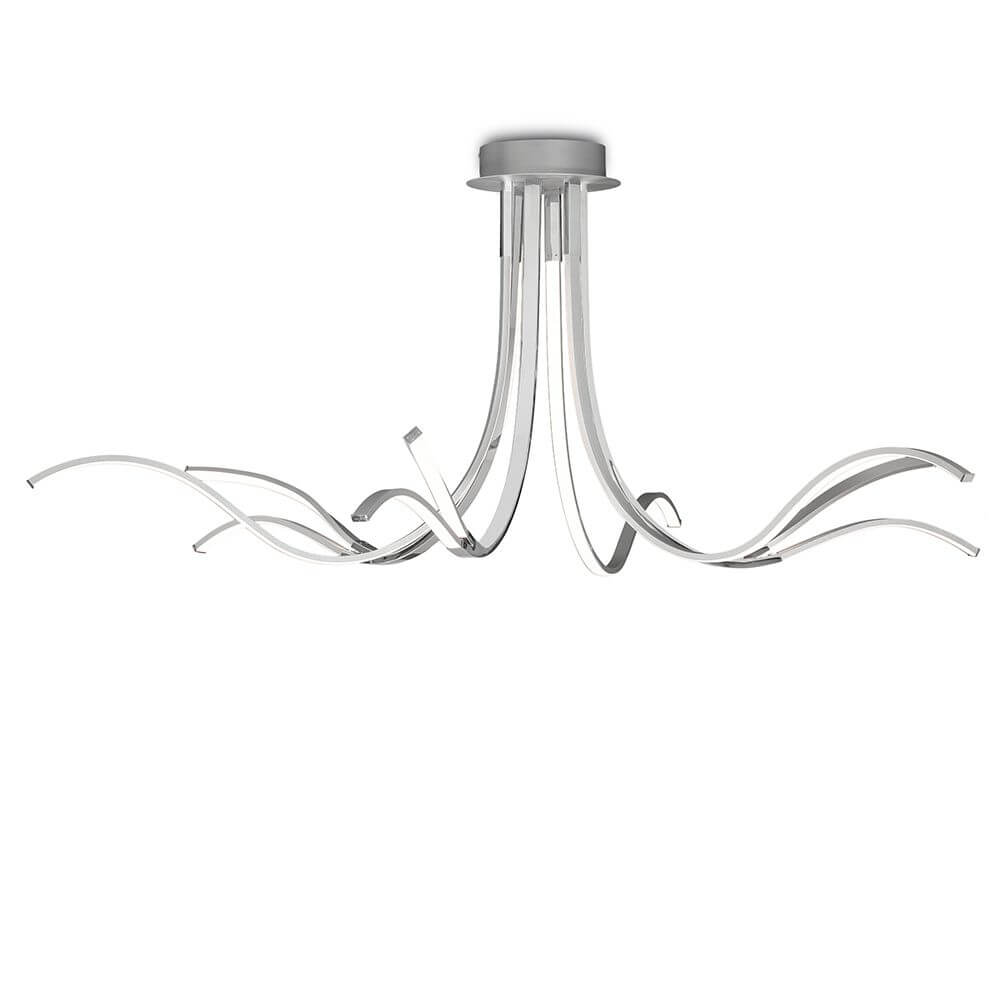 Corinto LED-Deckenleuchte Dimmbar in modernem Design mit geschwungenen Metall-Elementen in Silber-chrom.
