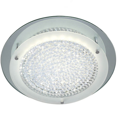 Crystal LED Mirror runde Deckenlampe mit runder Form aus Glas und Metall in Chromfarbe.