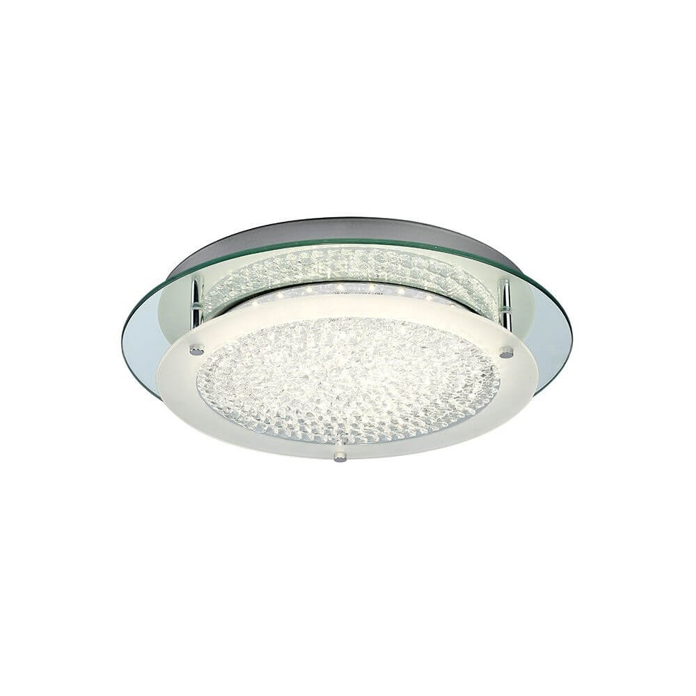 Crystal LED Mirror runde Deckenlampe mit elegantem Design aus Metall und Glas, ideal für Wohnzimmer und Essbereiche.