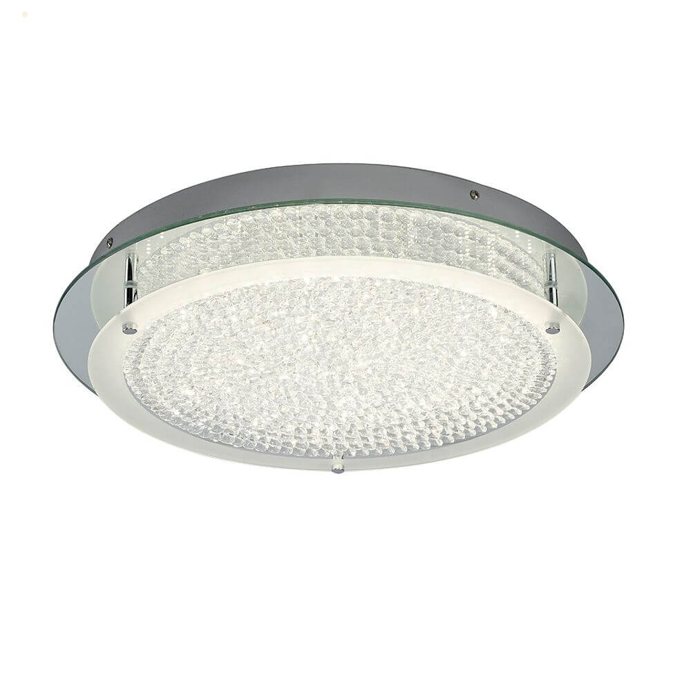 Crystal LED Mirror runde Deckenlampe aus Metall und Glas in runder Form mit Chrom-Finish.