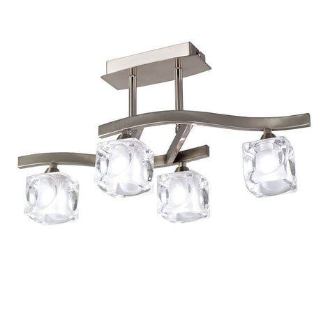 Cuadrax Cristal 4-flammige Deckenleuchte mit geschwungener Form und Glaskörpern in stilvollem Design.