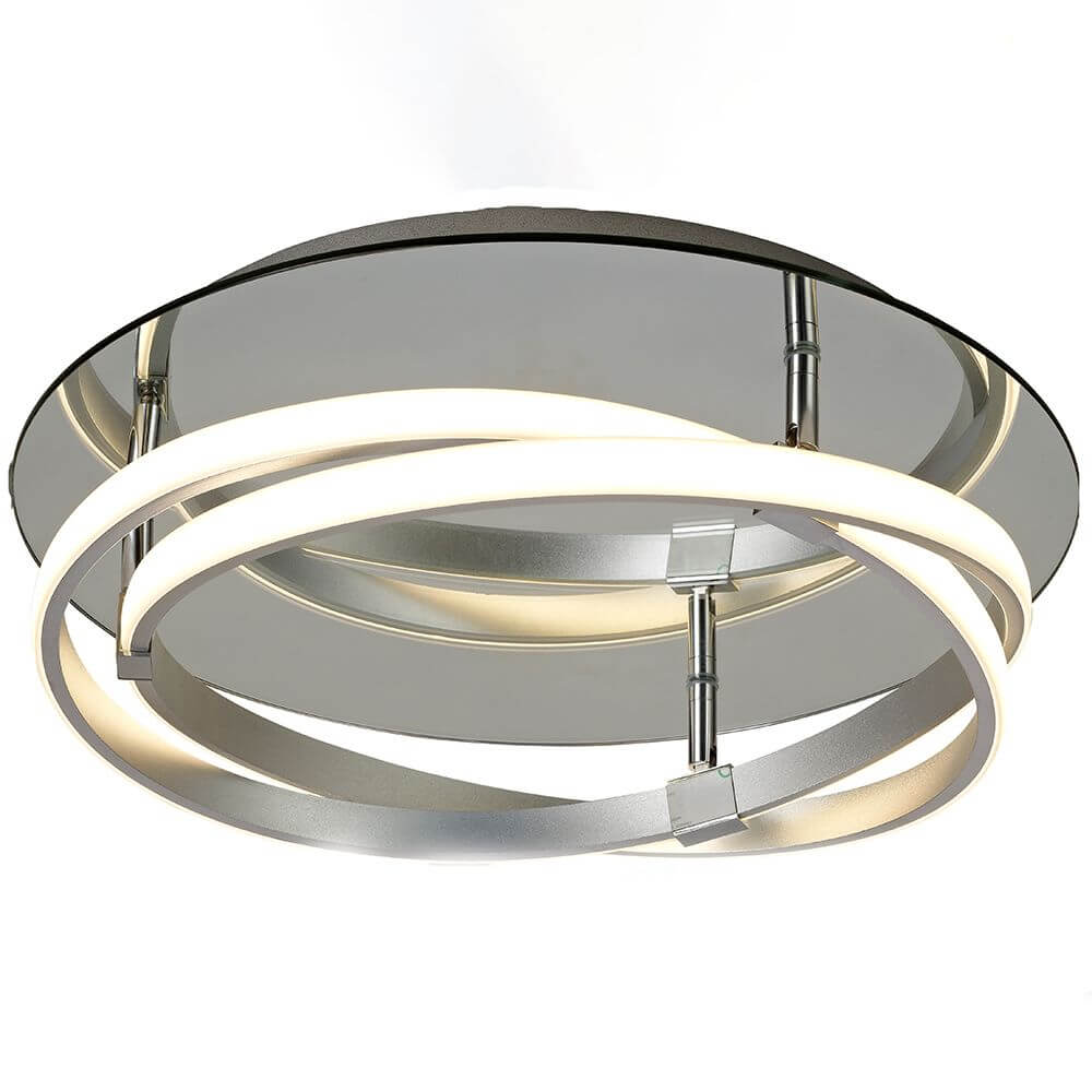 Deckenleuchte LED Infinity mit modernem Lichtdesign und runder Metallform in Chrom und Weiß.