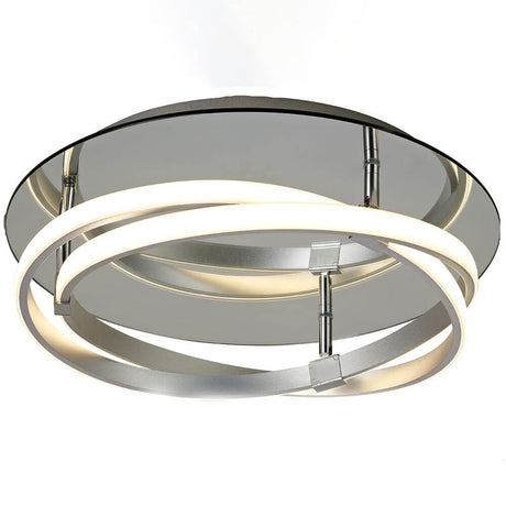 Deckenleuchte LED Infinity mit modernem Lichtdesign und runder Metallform in Chrom und Weiß.