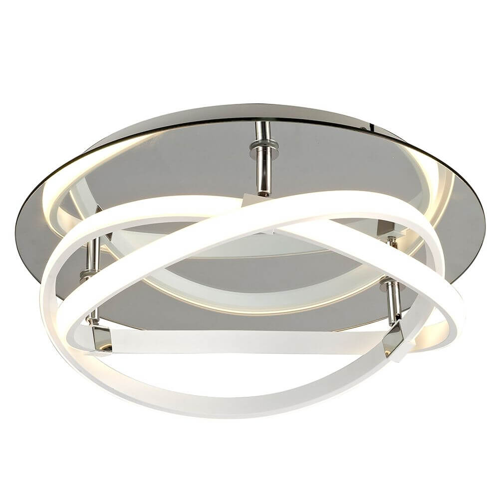 Moderne Deckenleuchte LED Infinity mit runder Chrom-Oberfläche und weißem Lichtdesign.