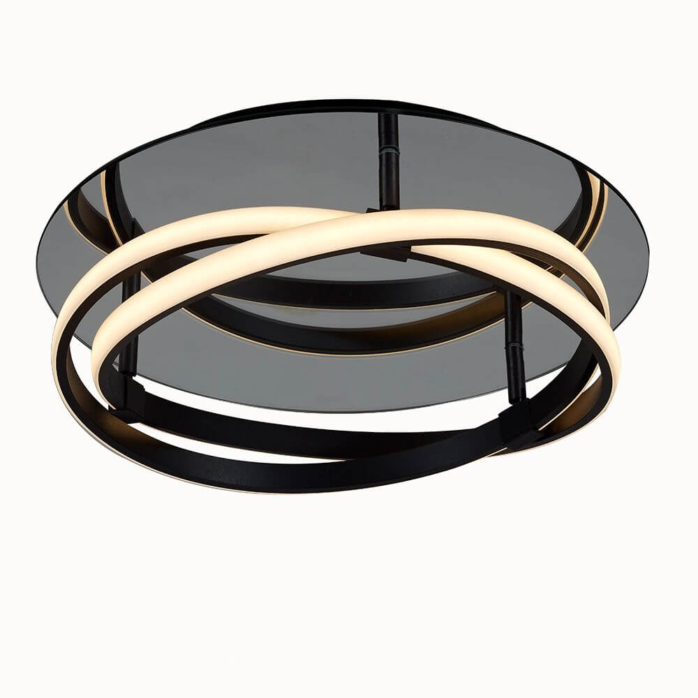 Deckenleuchte LED Infinity: moderne runde Lampe in Chrom und Schwarz mit stilvollen Lichtdesign.