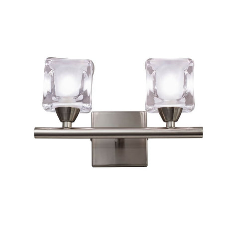 Doppel-Wandlampe Cuadrax Cristal mit modernen Glas- und Metallelementen in elegantem Design.