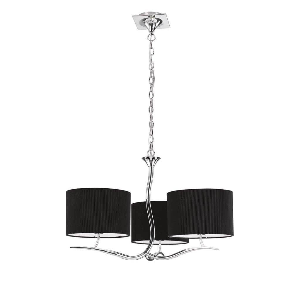 Eve Hängelampe 3-flammig in modernem Design mit schwarzem Lampenschirm und metallischer Aufhängung.