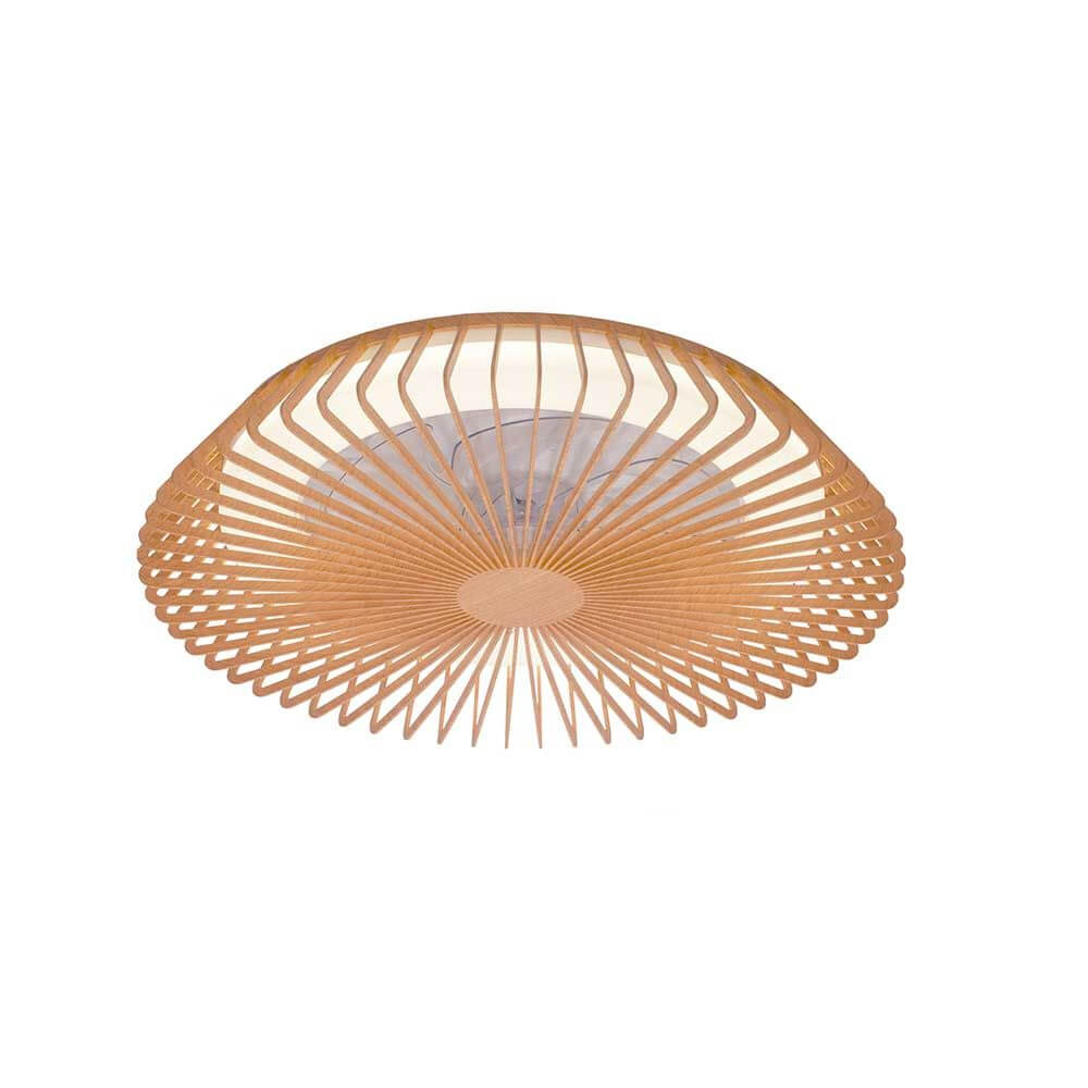 Himalaya LED-Deckenleuchte und Ventilator mit modernem, runden, hölzernem Design in hochwertiger Verarbeitung.