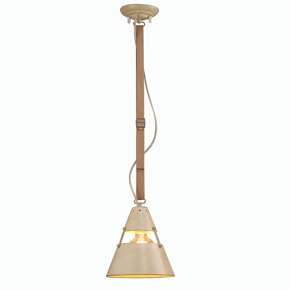 Industrial Pendelleuchte Klein mit runder Form und Lederband, ideal für moderne Eingangsbereiche.