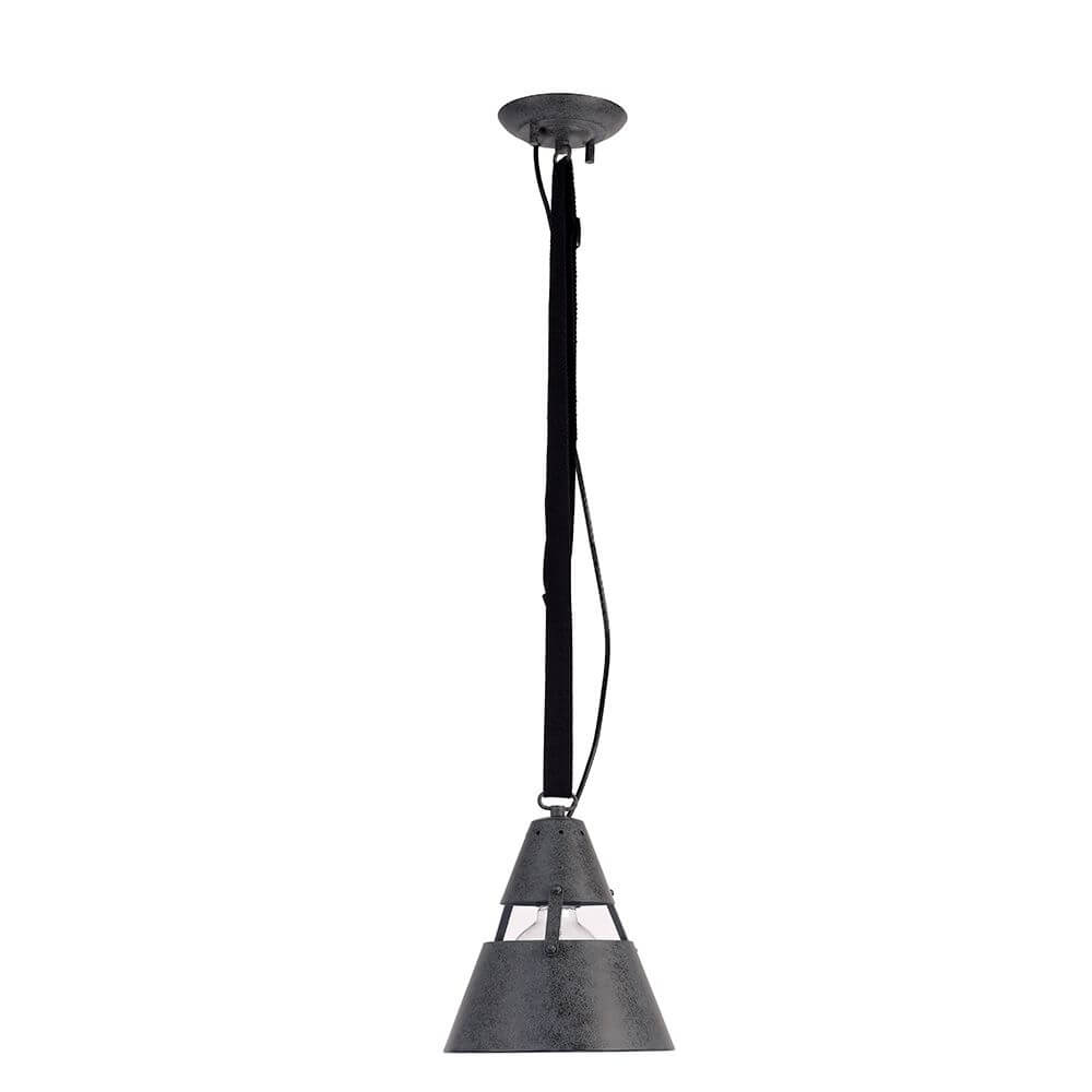 Industrial Pendelleuchte Klein in modernem Design, hängend mit schwarzem Kabel und metallischem Schirm.