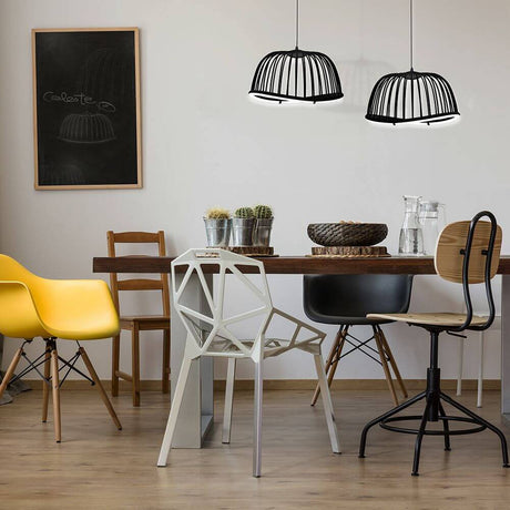 LED-Small Celeste pendant lamp in a modern dining room with elegant furniture and natural light.