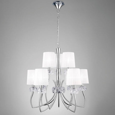 Loewe 9-light pendant lamp with modern design made of metal and glass in a clear form.