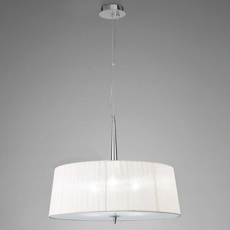 Loewe pendant light, 3-light, with large lampshade in a modern design and metal-glass materials.
