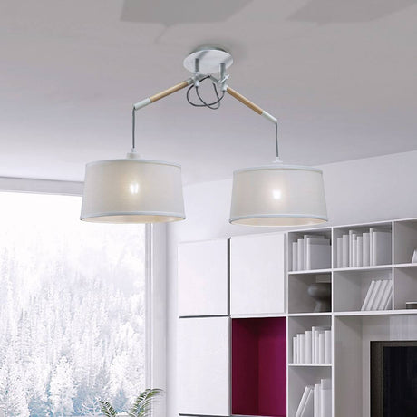 Suspension double Nordica, lampe élégante de forme ronde en métal et bois, idéale pour les intérieurs modernes.