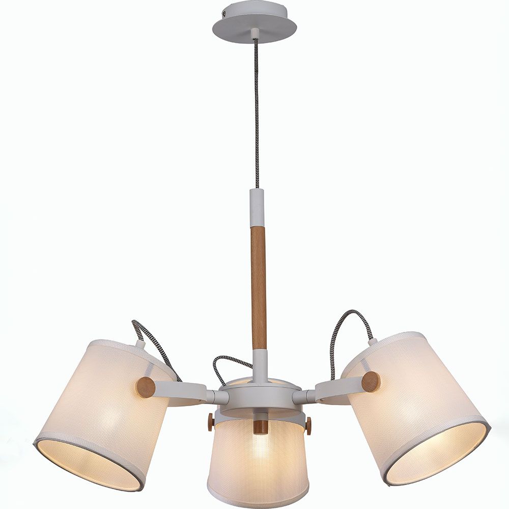 Nordica II Weiß, Holz Hängeleuchte 3-flammig mit runder Form und eleganter Lichtwirkung.