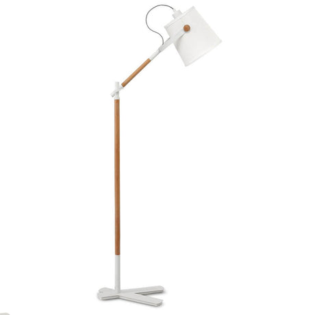 Nordica wooden floor lamp with a white lampshade and wooden base for stylish lighting in any room.