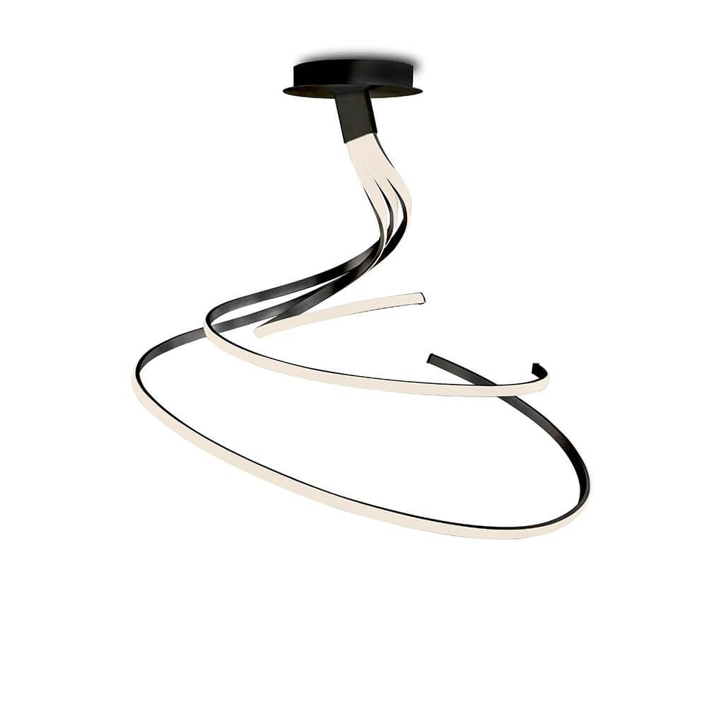 Nur Spiral Dimmbare LED Deckenleuchte Groß mit elegant geschwungenem Design in Schwarz und Weiß.
