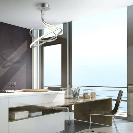 Moderne Einrichtung mit Nur Spiral LED-Deckenleuchte 50W im Wohnzimmer, geschwungene Form und stilvolles Design.