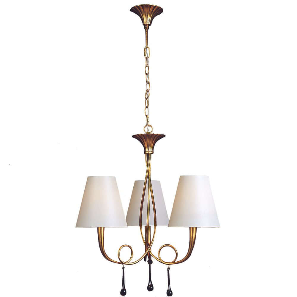 Paola 3-flammige Hängeleuchte mit Textilschirm und elegantem Metalldesign für den Innenbereich.