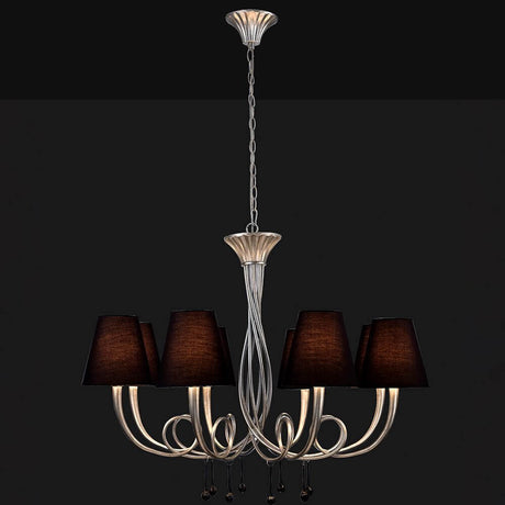 Paola Pendelleuchte 8-flammig mit elegantem Design und Stofflampenschirmen in Schwarz.