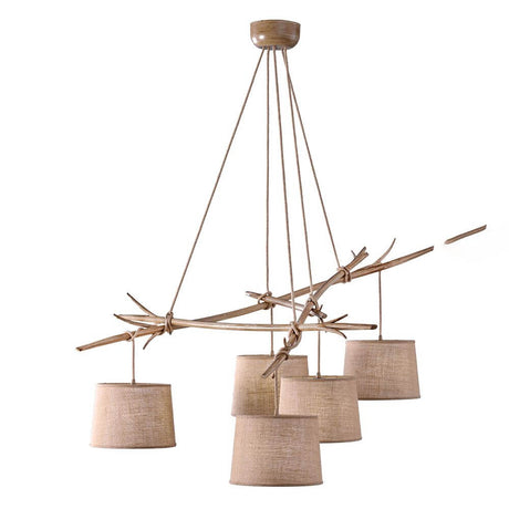 Sabina 5-light textile pendant light in brown with a round shape and high-quality materials.