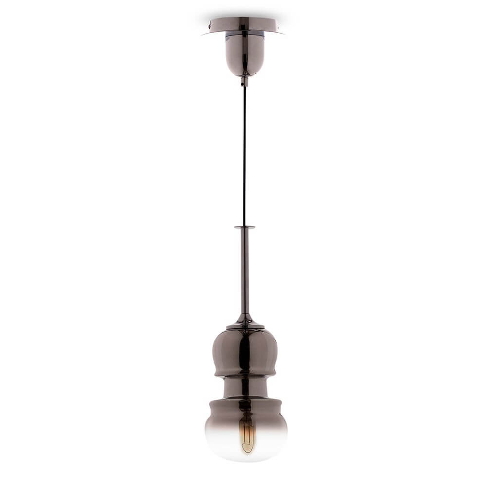 Sonata Geigen-Pendelleuchte in Bronze mit dekorativem Metall- und Glaskörper.