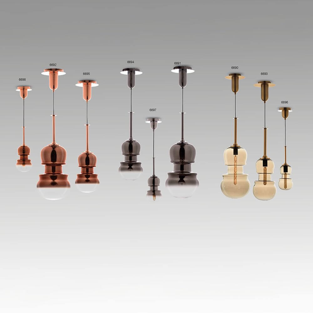 Sonata Geigen-Pendelleuchte in verschiedenen Designs und Farben: Bronze, Schwarz, Gold, und Metall.