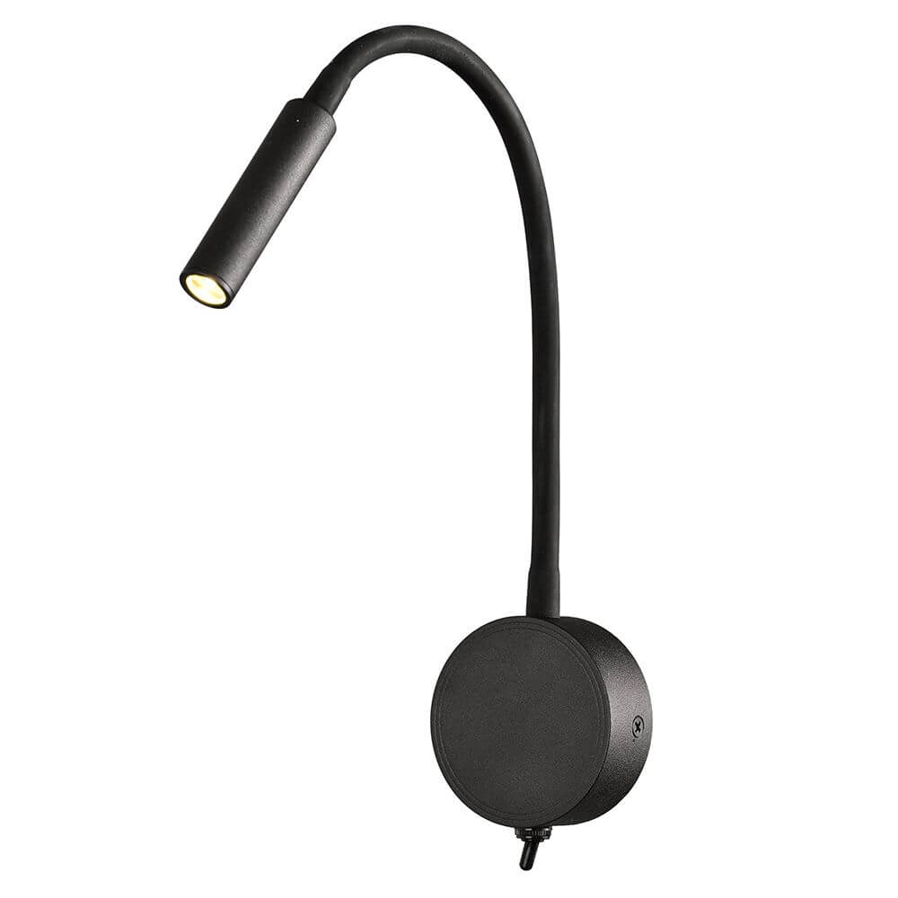 Spot-LED-Wandleuchte Lesearm Boavista mit flexiblem Arm und moderner Metallbasis in Schwarz.