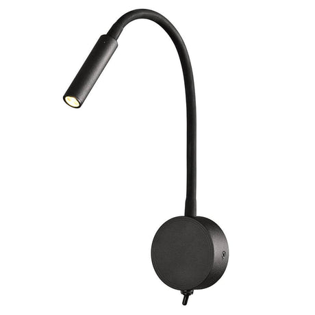 Spot-LED-wall light reading arm Boavista with flexible arm and modern metal base in black.