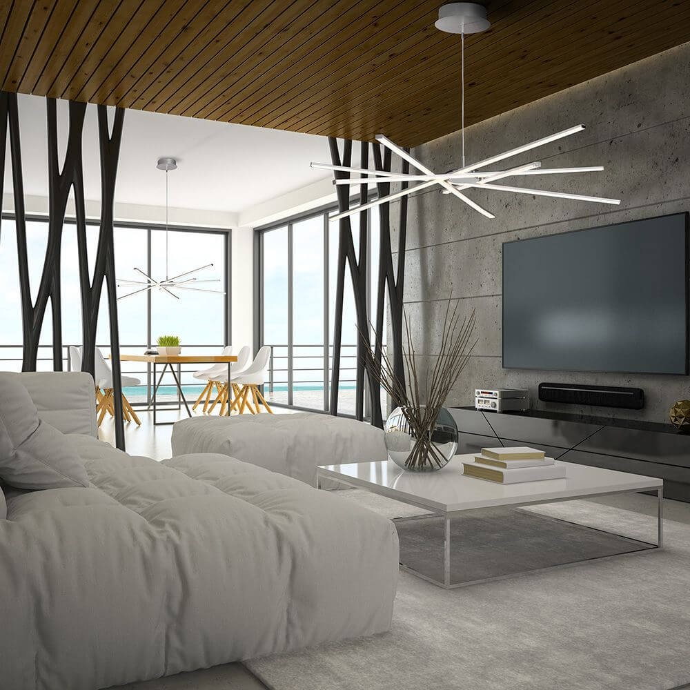 Moderne Wohnräume mit Star LED-Hängeleuchte Dimmbar und stilvollem Einrichtungskonzept in einem hellen, offenen Raum.