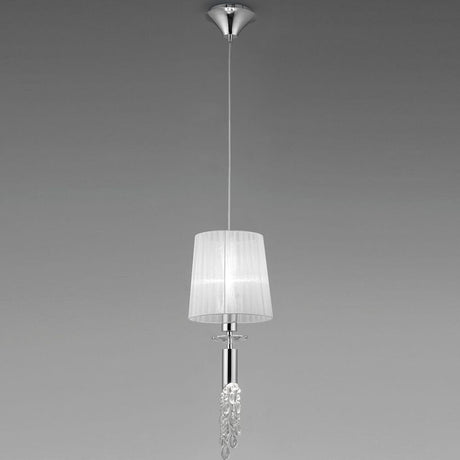 Suspension Tiffany au design métallique et avec revêtement textile, lumière moderne pour des espaces au style affirmé.