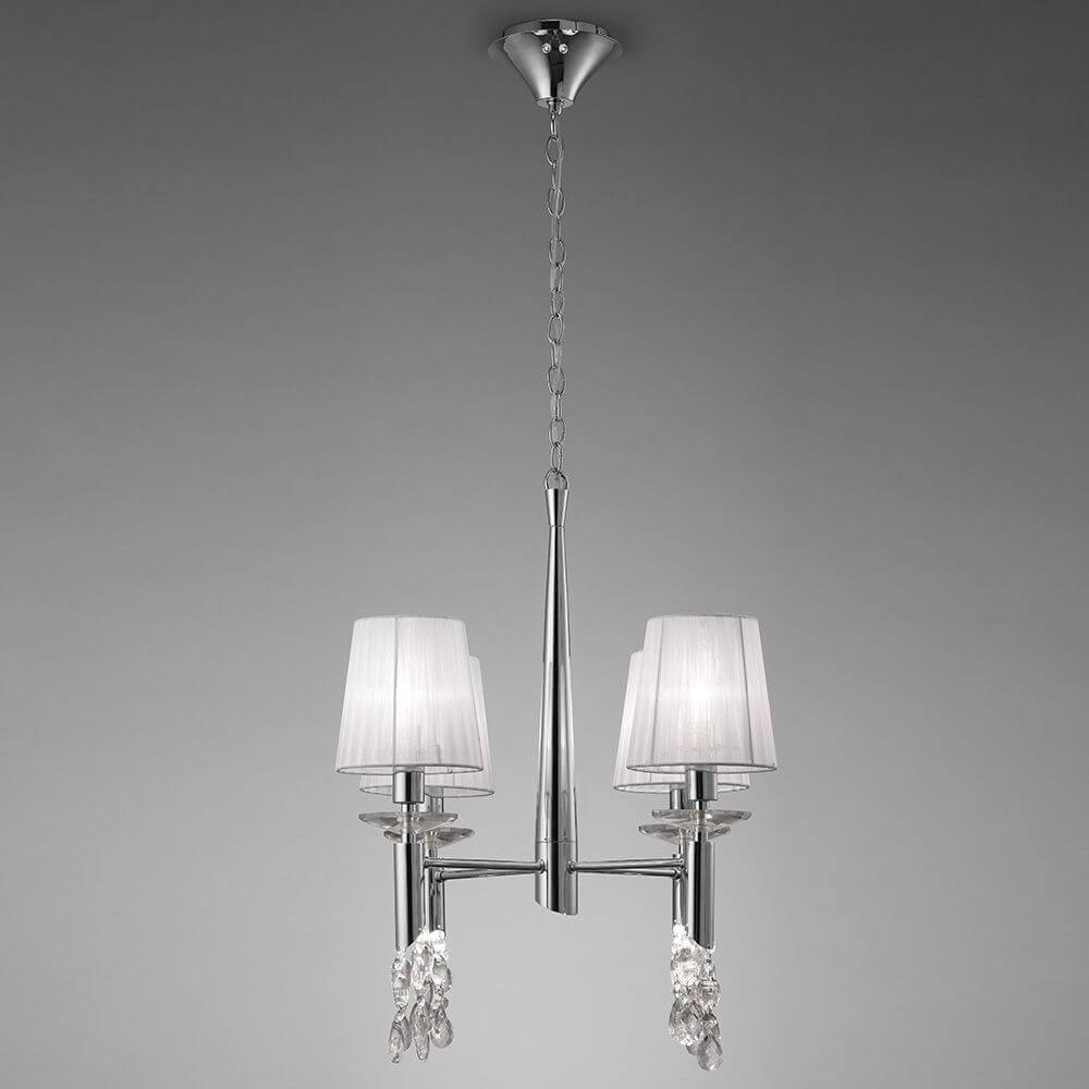 Tiffany Pendellampe 4-flammig mit modernem Design, Metall und Textil, ideal für zeitgemäße Räume.