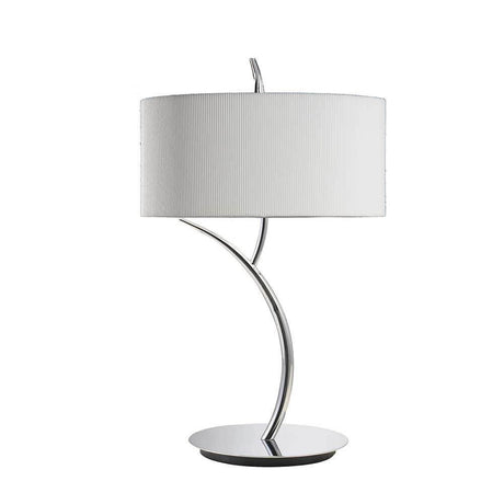 Tischlampe Eve mit runder Form aus Metall und Textil in modernem Design für Wohnzimmer und Essbereiche.