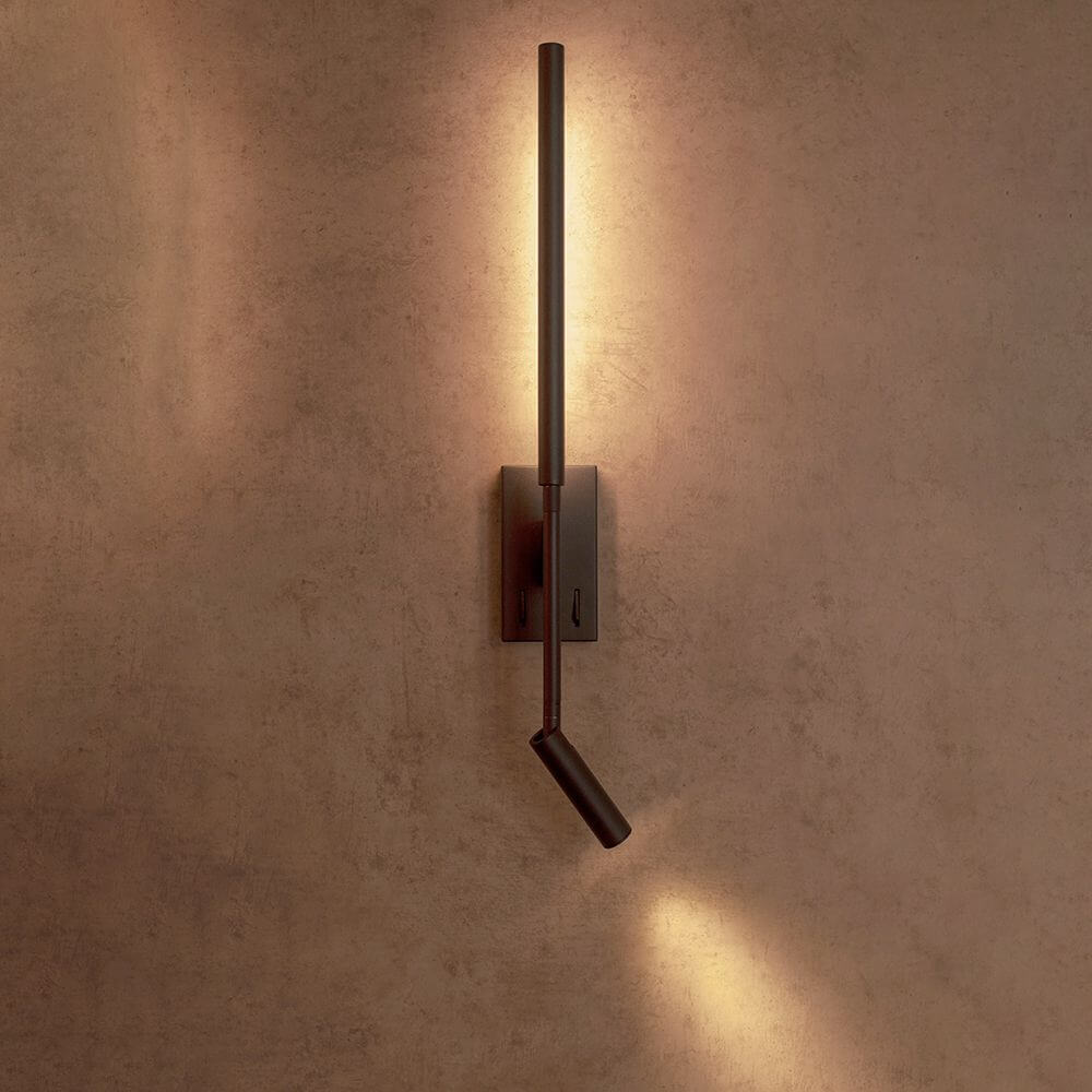 Torch LED Wandlampe 360° mit Spot – schlanke Metall-Wandleuchte mit 360° Stablicht und verstellbarem Spot für Flur und Schlafzimmer