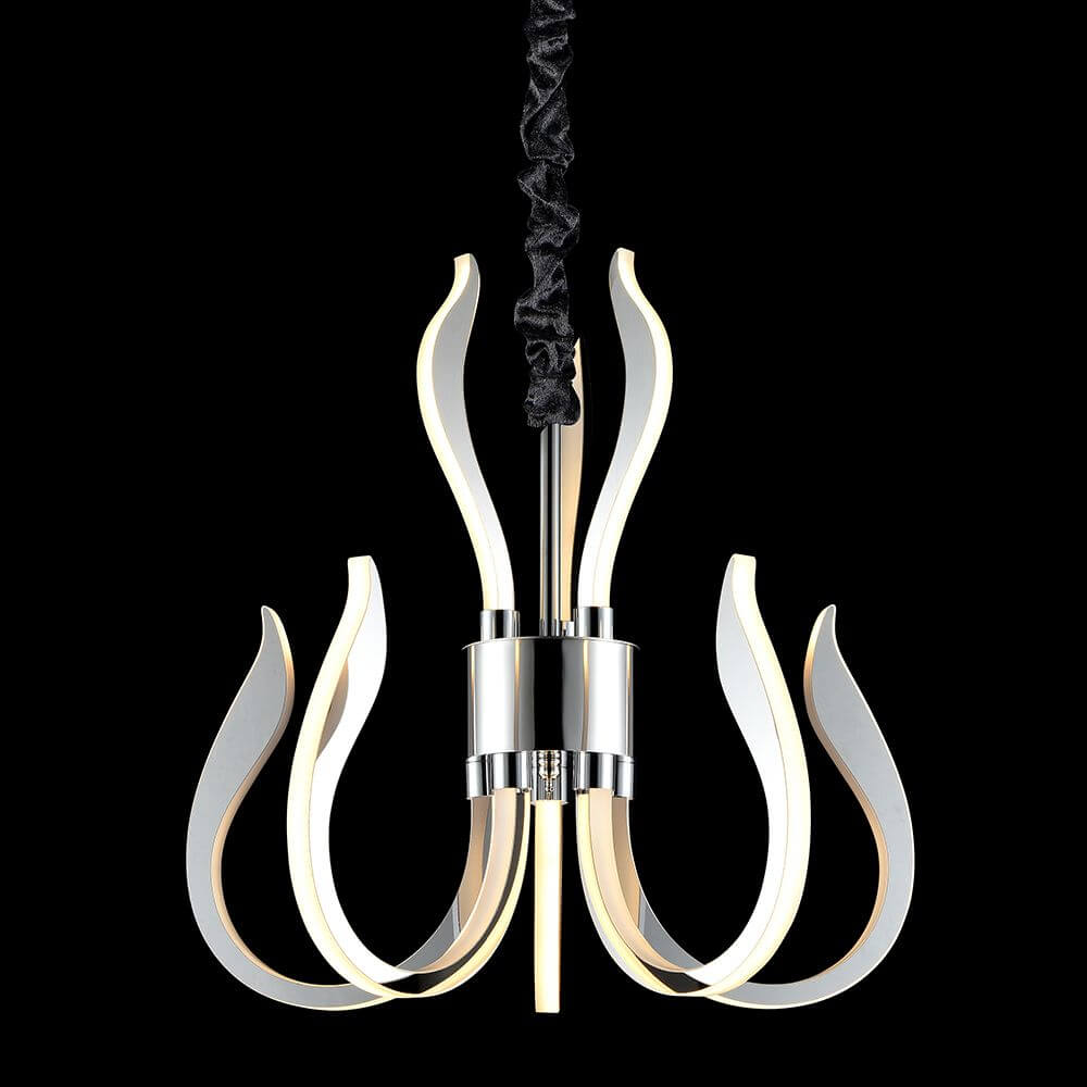 Versailles LED-Pendelleuchte Chrom 8-flammig mit geschwungener Form und modernem Design.