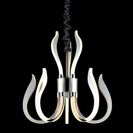 Versailles LED-Pendelleuchte Chrom 8-flammig mit geschwungener Form und modernem Design.