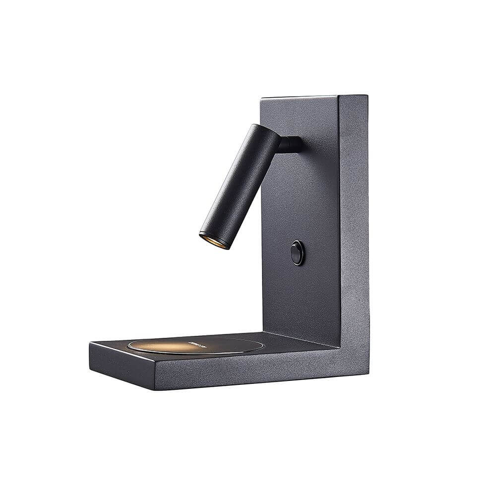 Zanzibar LED-Wandlampe mit Induktionsladegerät für Handy in modernem Design aus Metall.