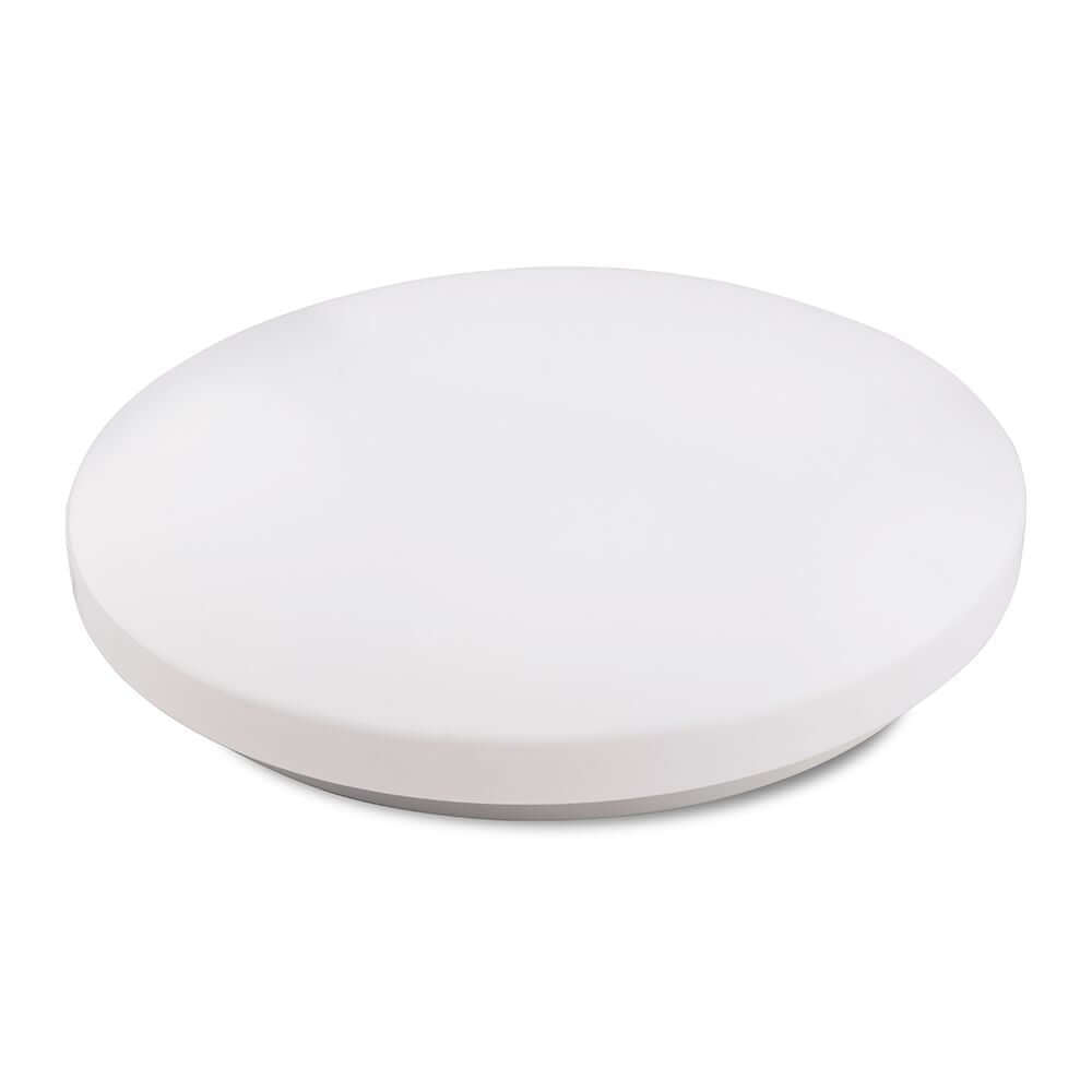 Zero Smart LED-Deckenleuchte Weiß in runder Form und weißer Farbgestaltung auf einem neutralen Hintergrund.