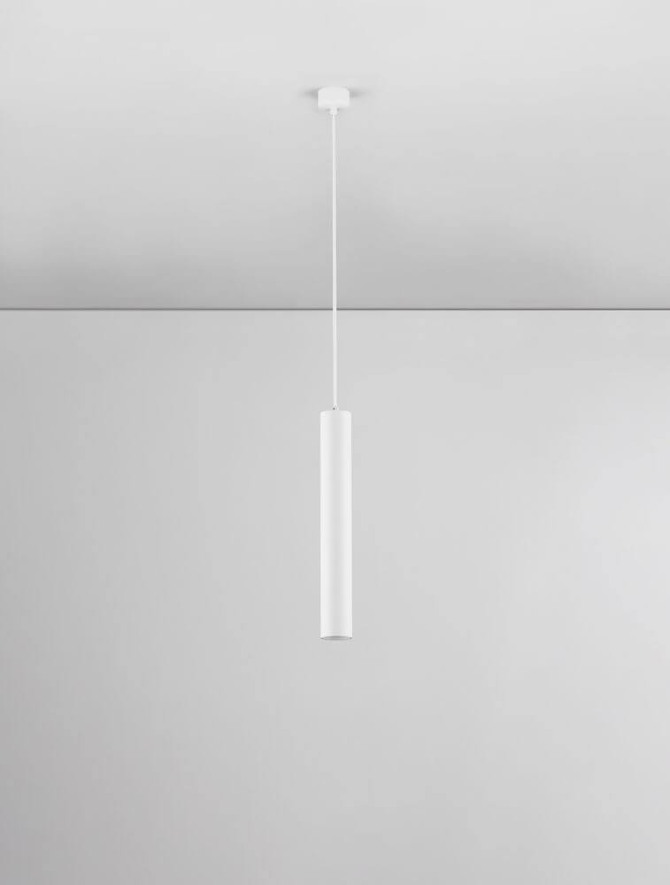 Mare Pendelleuchte Ø 5,5cm Glatt weiße schlanke Zylinderpendelleuchte minimalistisch über Esstisch