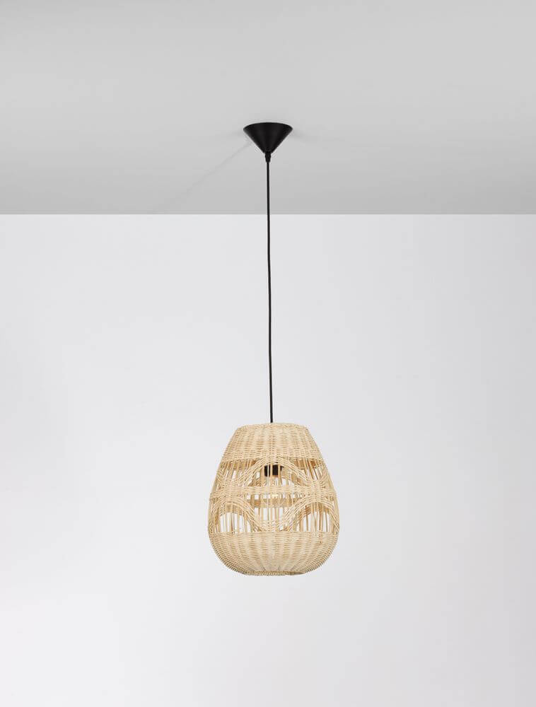 Marlo Pendelleuchte Birne Beige Rattan aus Rattan, perfekt für ethno-inspirierte Wohnräume.