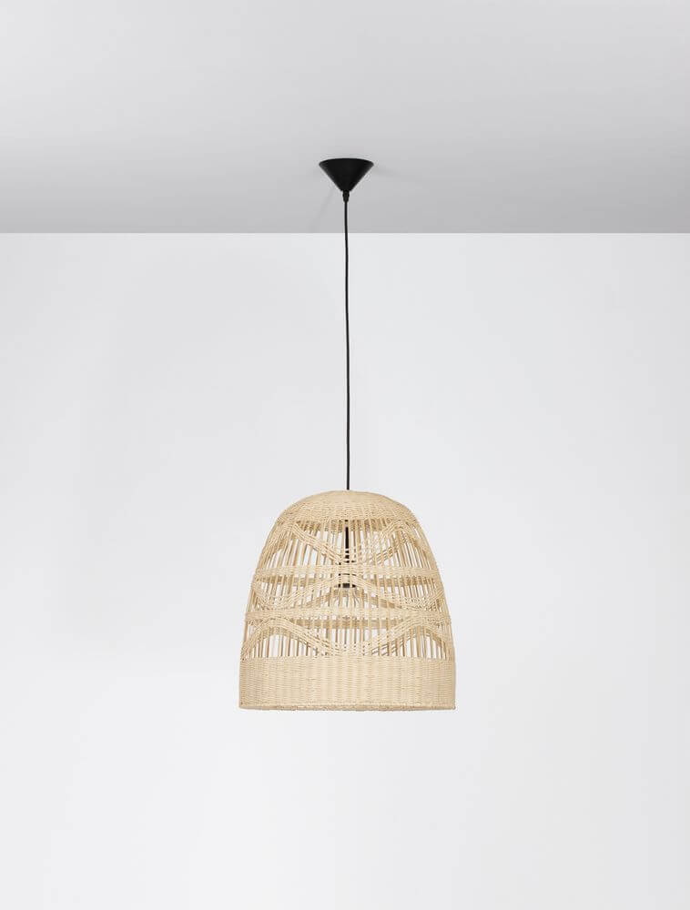 Marlo Pendelleuchte Glocke Beige Rattan im ethno-skandinavischen Design aus Rattan.