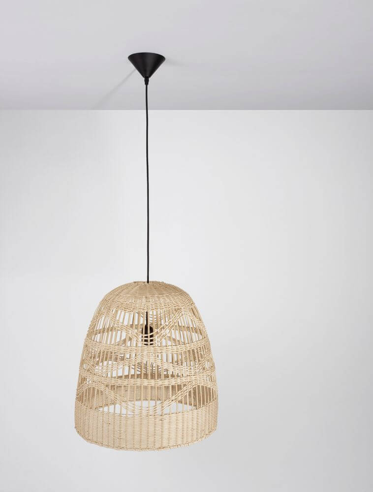 Marlo Pendelleuchte Glocke Beige Rattan im ethno-skandinavischen Design aus hochwertigem Rattan.