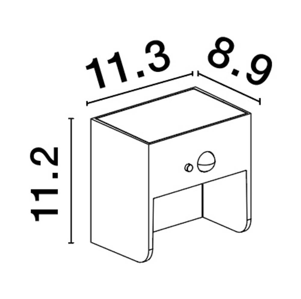 Bemaßung der Marta LED Außenwandleuchte 3000K Anthrazit IP65 mit Abmessungen 11.3 x 8.9 x 11.2 cm.