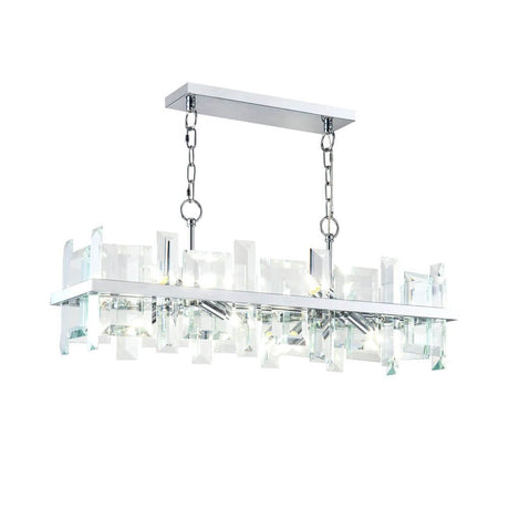 8-flammige Pendelleuchte Cerezo mit modernem Design aus Metall und Glasplatten.