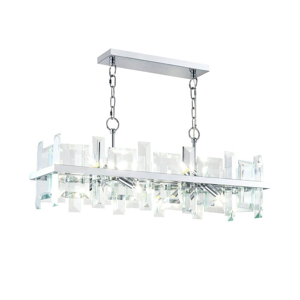 8-flammige Pendelleuchte Cerezo mit modernem Design aus Metall und Glasplatten.